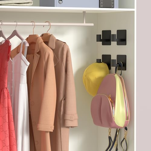 Image of Adhesive Towel Hooks, Shower Hooks for Hanging Robe, Coat, Hat, Loofah, Heavy Duty Wall Hooks Stick on Bathroom, Kitchen and Office (4 Pack, Black)