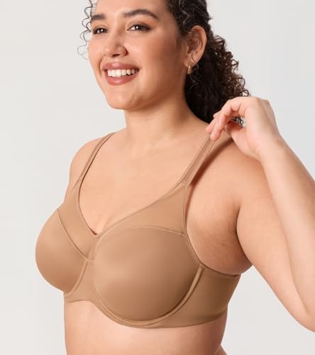 Image of DELIMIRA Women's Full Coverage Bras Underwire Lightly Padded Plus Size Supportive Tshirt Sheer Bra