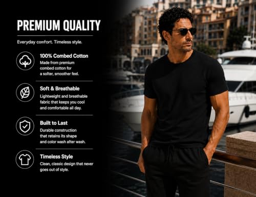 Image of Men's 100% Combed Cotton Crew Neck T-Shirt, Regular Fit | 100% ringspun combed cotton , bio-washed, breathable, reinforced stitching, short sleeves, durable, tag free, everyday wear