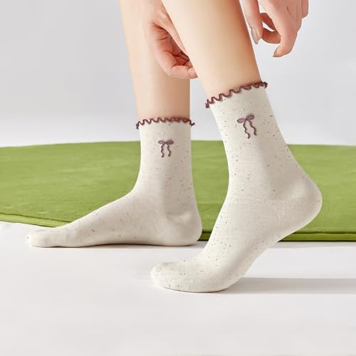 5/10 Pairs Womens Ruffle Cute Socks Novelty Casual Above Ankle Crew Socks4
