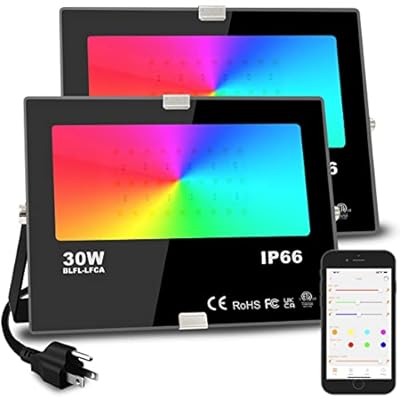 Led Flood Light 300W Equivalent 3000 LM, Outdoor Color Changing Led Stage Landscape Lights, Bluetooth RGBW Smart Floodlights 2700K & 16 Million Colors&Timing& Music Sync, IP66?US 3-Plug (2 Pack)