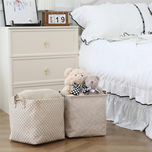 Panier de rangement coton lin beige bac pliable jouets bijoux 27cm