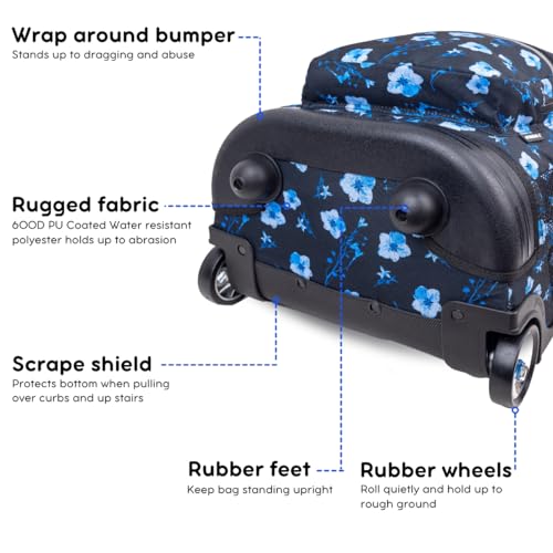 Image of J World Sunrise Kids Rolling Backpack with Wheels for Girls Boys, Roller Bookbag for School, 18 x 13 x 9 Inches, Night Bloom