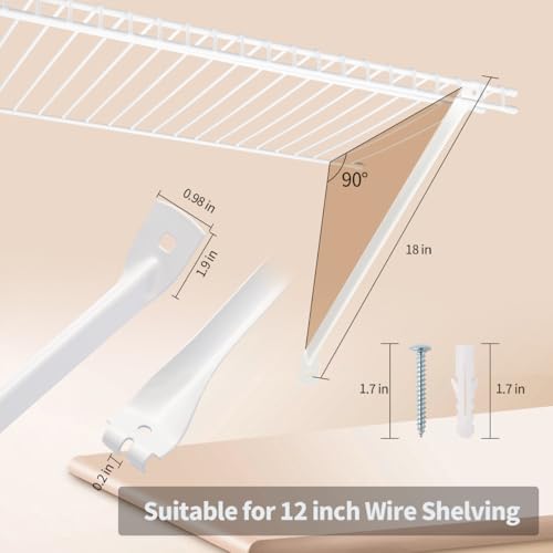 12 Inch Wire Shelf Brackets for Closet Support (6 Pack)
