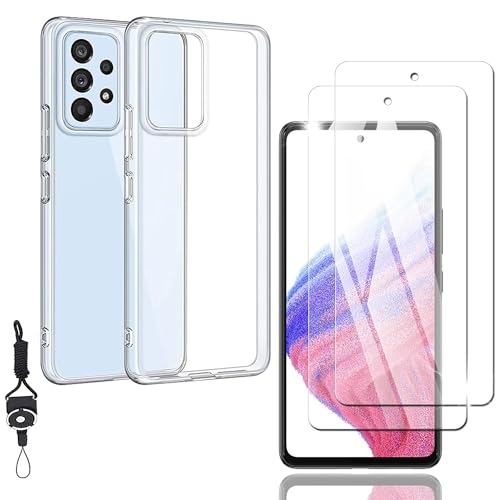 Nutmeg Galaxy A53 5G ガラスフィルム(2枚)+ Galaxy A53 5G ケース クリア(1枚)【旭硝子素材採用 ストラップホール付き】SCG15 SC-53C 保護フィルム 強化ガラス カバー 硬度9H 高透過率 指紋防止 スクラッ