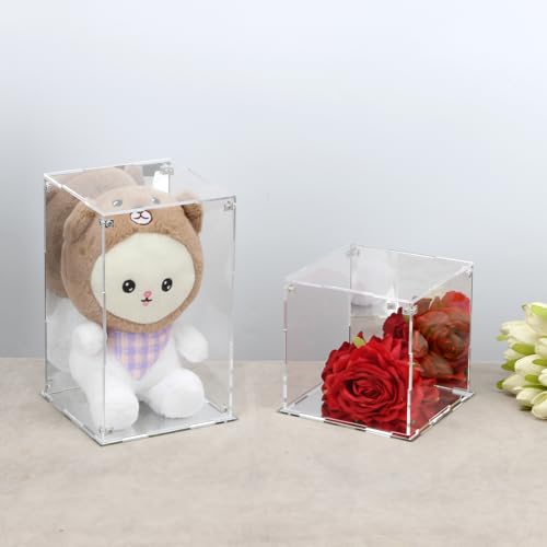 Image of 6x6x10Inch Assemble Clear Acrylic Box with Mirror Back and Base | Removable Display Case with Lid for Collectibles, Countertop Decorative Storage Box for Display Action Figures Jewelry