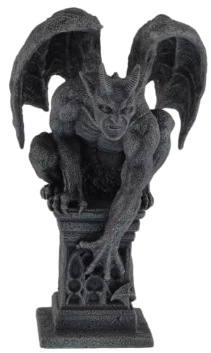 Teufels-Gargoyle kriecht vom Podest, aus Kunststein angefertigt und von Hand bemalt, Veronese Kollektion, 708-78402