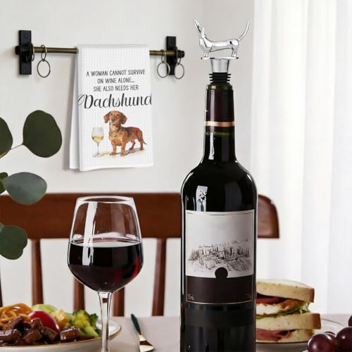 Image of Hanamiya Na Funny Dachshund Kitchen Towels with Wine Bottle Stopper 24x14 Inch, Dachshund Gifts Reusable Dish Towels for Kitchen Bars Decor, Wine Gift Weiner Dog Gifts for Women Men 4