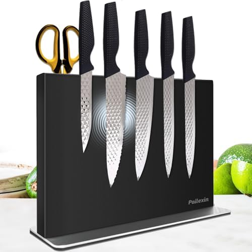 Magnetic Knife Block Without Knives—Black Stainless Steel Double-...