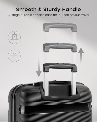 Image of Kono 24 Inch Hard Shell PP Luggage, 4 Spinner Wheels Suitcase, Black | Lightweight & Anti-Scratch Checked-Medium Travel Trolley with TSA Lock for Travel Trips
