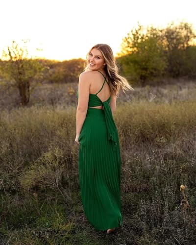 Satin Pleated V-Neck Bridesmaid Dresses for Women A-Line Long Formal Evening Dress2