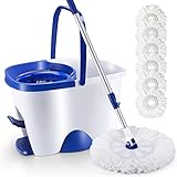 7.8L Spin mop and Bucket，Mop Bucket with Foot Pedal and 360 Mop Head with 6 Reusable Microfiber Mop Pads，Two Drying Modes for Marble, Hardwood, Ceramic Tile, Cement,Laminate Floor Cleaning