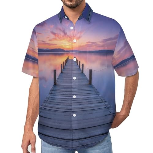 Chemise homme manches courtes légère au motif coucher de soleil et grand confort