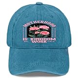 Motherhood is Kingdom Work Floral Christian Mom Hats for Men Fashion Washed Cyan Blue