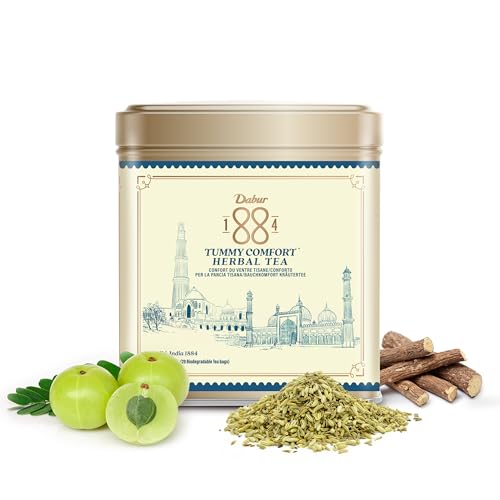 Dabur 1884 Tummy Comfort Herbal Tea | 20 Biodegradable Tea Bags (50g) | 100% Natural Ingredients | Recyclable Aluminum Tin | Relieves Bloating, Improves Digestion | Perfect for Gifting