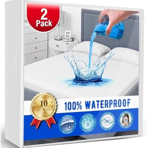2 Pack Queen Mattress Protector,Mattress Cover Queen Size Bed,Waterproof Mattress Protector Queen Size Noiseless Queen Mattress Cover Soft Breathable Terry for Pets Kids Adults 60" x 80"