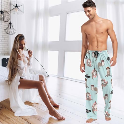 visesunny Mens Pajama Pants Funny Cute Otter Animal Summer Holiday Cotton Lounge Sleepwear3