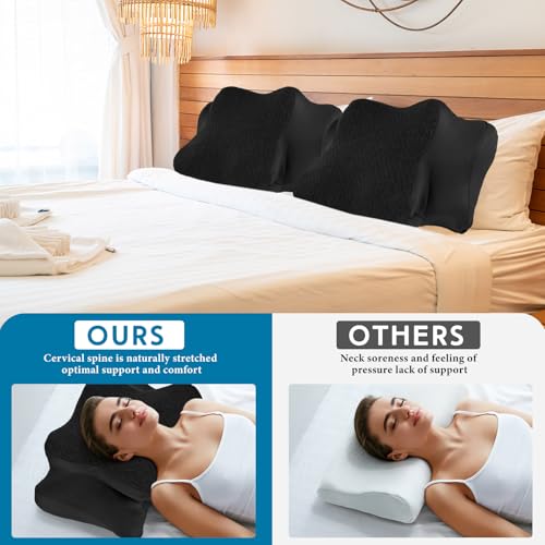 HunnmingRe Cervical Pillow Case Cover Comfortable and Breathable Memory Foam Cervical Neck Pillow Case Cover with Zipper(Black,Queen Size)