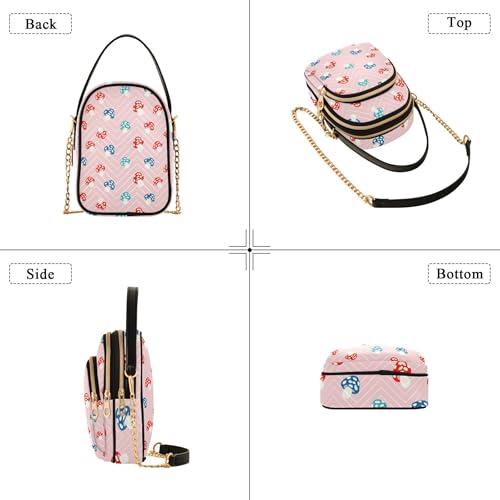 Cute Colorful Mushroom Pink Women Shoulder Handbag Quilted Cell Phone Purse Chain Strap Cute Zipper Ladies Clutch Satchel4