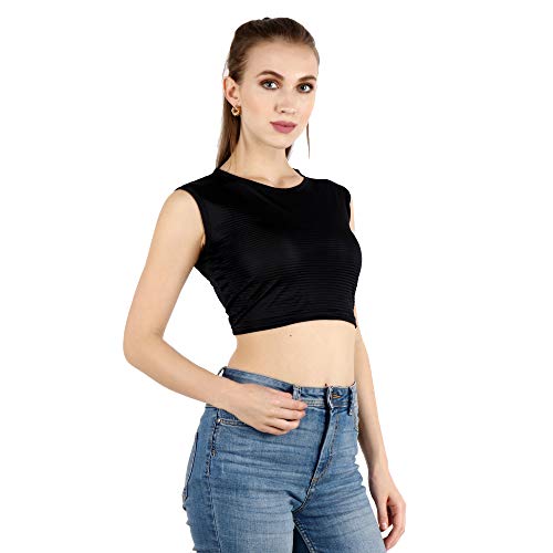 Image of POPWINGS Solid Casual Sleeveless Regular-Fit Crop Tops for Women with Front Chain| Crop Tops for Women Stylish Western Summer Wear
