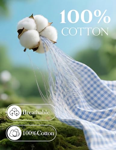 Image of Gihuo Gingham Pajama Set for Women 2 Piece Plaid Cotton Button Down Top and Pants Ruffle Babydoll Pjs Lounge Sets