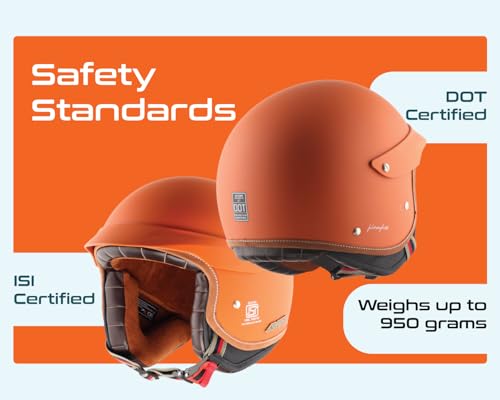 Image of Axor Retro Jet West with Peak ISI and DOT Certified Matte Finish Open Face Helmet for Men and Women with Stylish Peak-Dull Orange-M