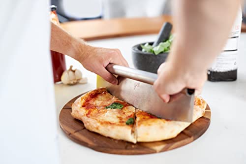 Hans Grill Pizza Cutter And Round Serving Board Gift Set | Professional Stainless Steel Food Slicer With 13.5" Acacia Wooden Board | Perfect For Slicing And Serving Pies, Pizza, Cake And Cheese #TOP5
