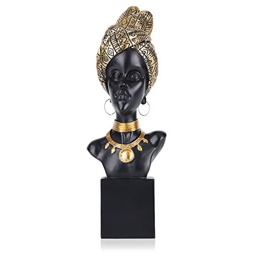 13.3"H African Art Sculpture, Shelf African Sculptures Home Decor, Vintage African Tribal Woman African American Figurines And Statues For Bookshelf Living Room Decor Accent Women Black Figurine #TOP15