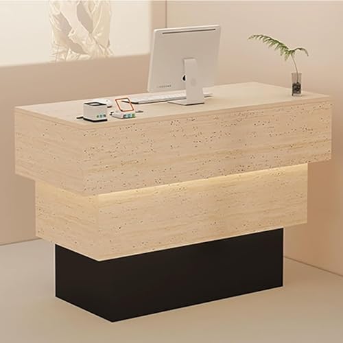 Moderno banco di ricezione con gestione dei cavi, elegante tavolo per la cassa per saloni e negozi, design aperto di archiviazione, soluzione perfetta per le aziende