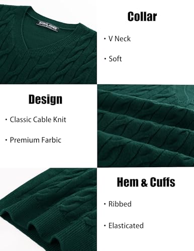 PJ PAUL JONES Men's Sweater Vests V Neck Cable Twist Knit Sleeveless Vests Casual Pullover Sweater, Dark Green, XL