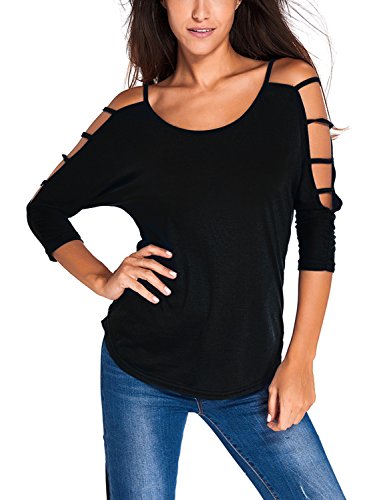 MinYuocom Mujer Camiseta Casual Tirantes 3/4 Mangas Hombros Descubiertos MZF3809B-XXL