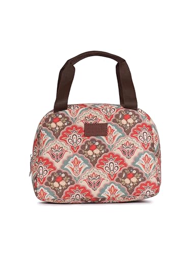 Image of ZOUK Mughal Art Multicolor Motif Printed Jute Multicolor Insulated Lunch Tiffin Storage Picnic Bag