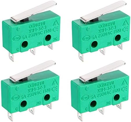 uxcell 4PCS KW4-3Z-3 Micro Limit Switch SPDT NO NC 3 Terminals Momentary Short Straight Lever Type Green