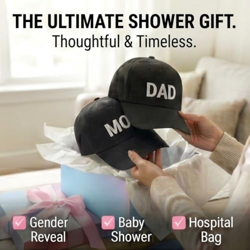 Image of ncgifts Mom Dad Cap Set for Photoshoot | Black Colour Matching Mom Dad Cap | Set of 2 Couple Caps for Photo Shoot & Gifting Free Size