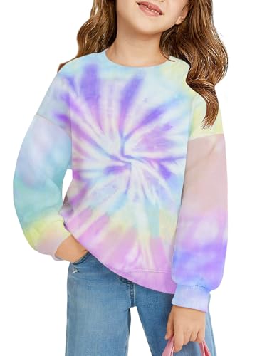 Image of Haloumoning Girls Oversized Crewneck Sweatshirts Kids Fleece Pullover Tops