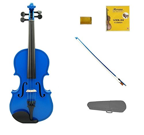 Merano 3/4 Size Blue Violin with Blue Bow, Case, Free Rosin and Extra