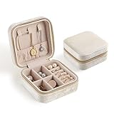 CASEGRACE Reise-Schmuckkästchen, Plüsch-Samt-Schmuckschatulle, kleiner Schmuck-Reise-Organizer, Präsentation, Ringe, Halsketten, Armbänder, Ohrringe, Aufbewahrungsbox für Damen, Perlweiß