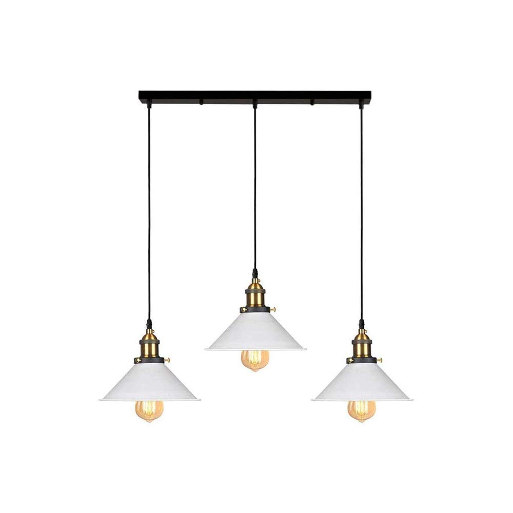 Lustre rétro en fer forgé blanc 3 lampes pour salon et comptoir de bar