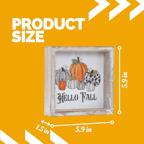 Image of Embossed Pumpkin Sign, Farmhouse Autumn Decorations, Wooden Fall Tiered Tray Decor for Shelf Cubicle Desk Mantel, Rustic Thanksgiving Table Decor