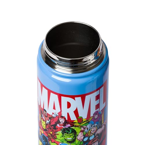 Image of Silver Buffalo Marvel Avengers, Stainless Steel Water Bottle, 20oz | Captain America, Hulk, Thor, Iron Man, Black Widow, Hawkeye, Vision, Falcon, Scarlet Witch, Swivel, Handle, Black Panther