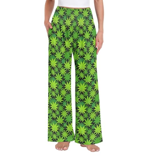 Pantalon palazzo bicolore vert et noir à taille haute élastique confortable