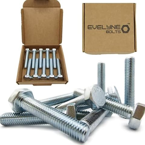 M10 Bolts (10mm x 50mm) Hex Bolt, Fully Threaded Setscrew, Steel (Pack of 10) Cover