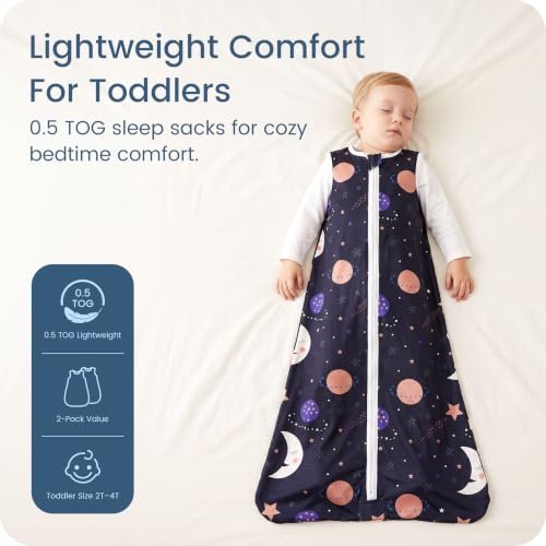 Image of Toddler Sleep Sacks 2T-3T-4T, 0.5 TOG Light Summer Wearable Blankets, Extra Long XL Sleeping Bags, 2 Pack