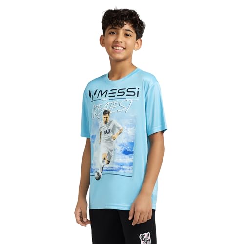 Image of Messi Boys' Lifestyle Short Sleeve Top, Loose-Fit Shirt with Logo, Comfortable, All-Day Wear