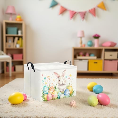 Image of Rectangular Easter Basket for Kids and Girls Cute Toy Storage Organizer Bin Box Easter Egg Room Decor(Watercolor Easter)