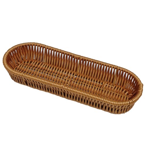 RT&BS Handwoven Utensil Basket, Artisan Mini Bread Basket, Flatware Storage Narrow Baskets for Farmhouse Kitchen, Rustic Dining Table Decor (1pcs, Oval)