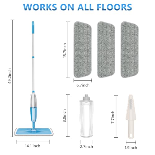 PAPCLEAN Spray Mops for Cleaning Floors - Floor Mop with 3 Microfibre Pads Reusable Bottle for Household Wet Dry Hardwood, Laminate, Hard Floors Kitchen Bathroom Cleaning - Image 6