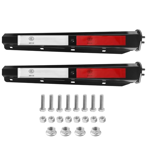 Image of Black Straight Spring Loaded Mud Flap Hanger with Reflective Strip Sticker Bracket Heavy Duty Mudflap Holder Set for Semi Trucks 1-1 /8 inch Bolt Spacing 29.5 inch Length 2pcs