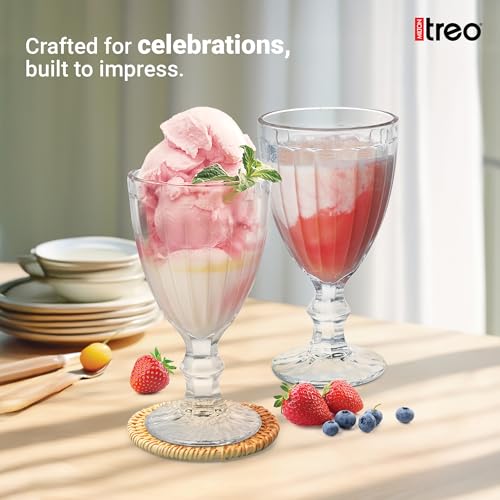 Image of Treo by Milton Glace Goblet 300 ml I Tall Dessert Bowls with Wide Mouth for Easy scooping Ideal for Serving Sundaes ice Cream or Layered Desserts I for cafes, Parties, or Treats at Home I Set of 6