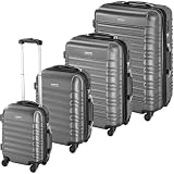 tectake® Juego de 4 Maletas Rígidas de Plástico ABS, Tamaños XL-L-M-S, Set Maletas Viaje con Ruedas de 360º, Cerradura de Combinación TSA, Asa Telescópica de Aluminio, Interior Compartimentado - plata